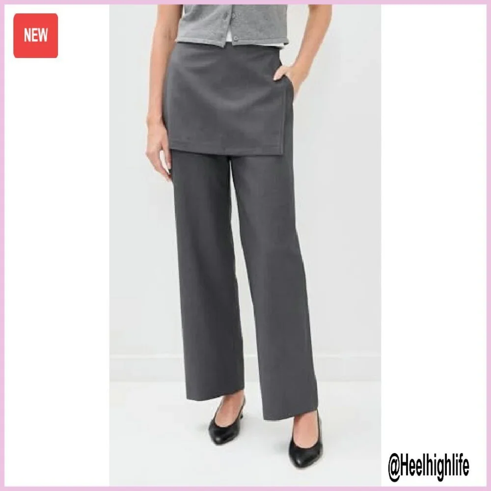 Mid-Rise Cotton Trousers with Removable Skirt Overlay for Work - Picture 3 of 7